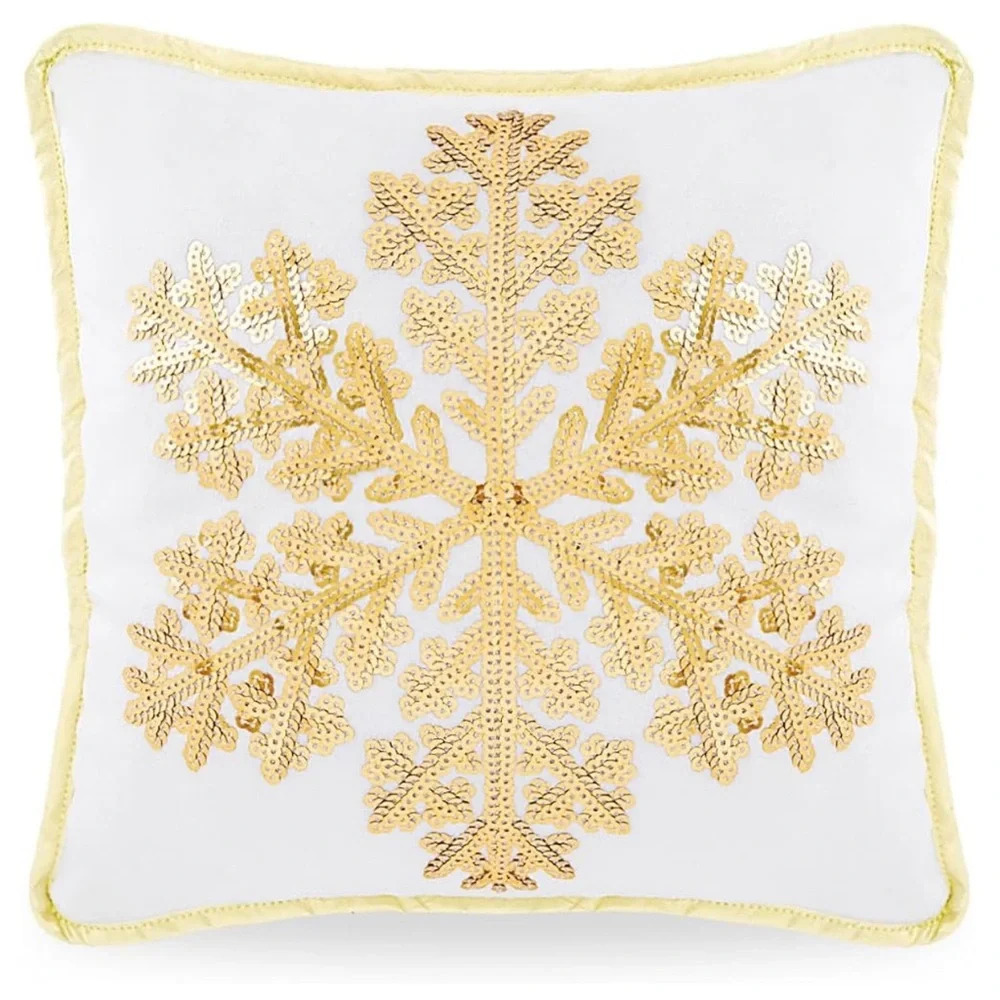 Decoration Throw Pillow Square Snowflakes Plush Pillow 13"x13" White